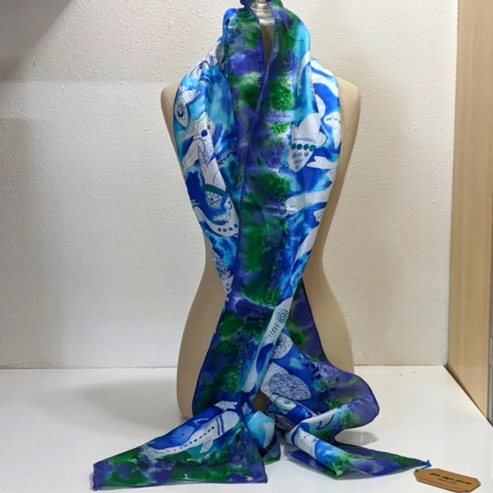 Hand Painted Silk Scarf, NWT